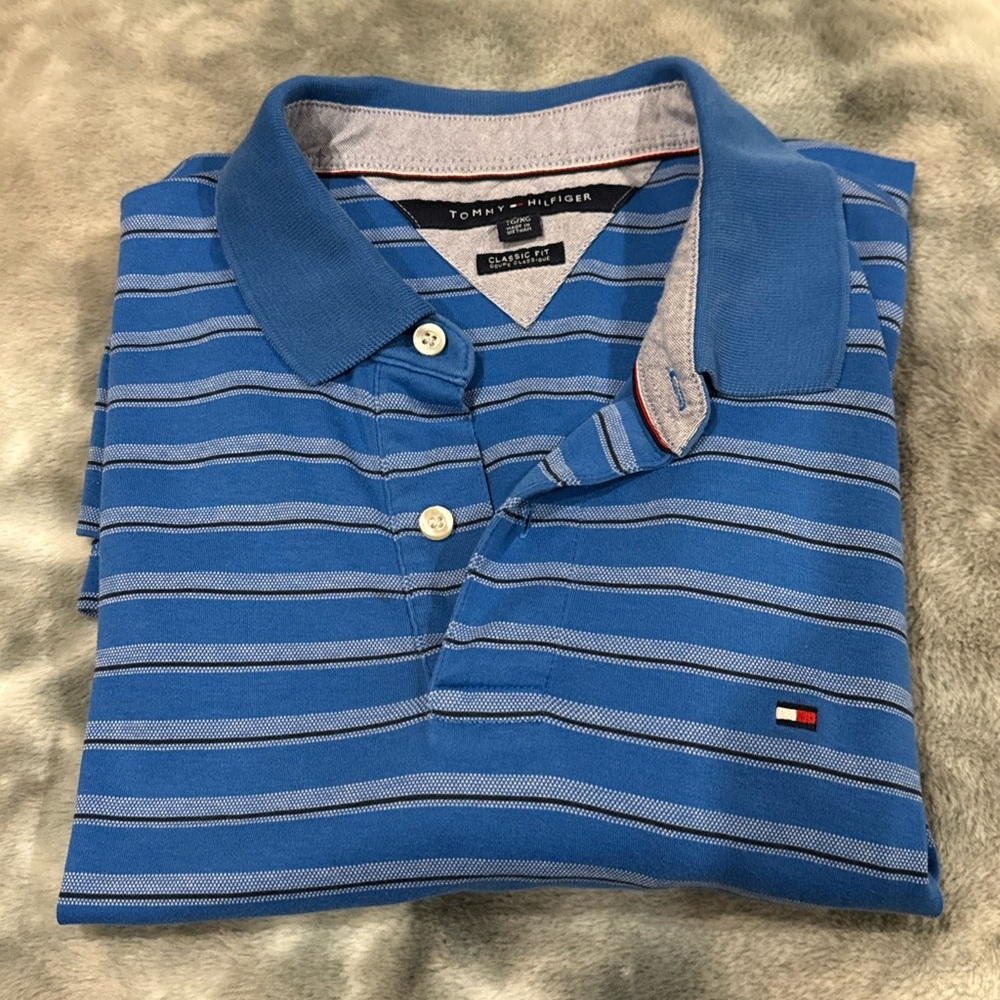 Tommy Hilfiger Men's Blue Striped Short Sleeve Polo Shirt size XL